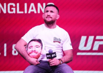 Merab Dvalishvili at the UFC Fight Night Open Workouts.