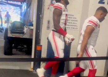 Giants linebacker Brian Burns (#0) was furious after the team's devastating loss to the Broncos, 33-32, in Denver on Sunday, October 19, 2025.