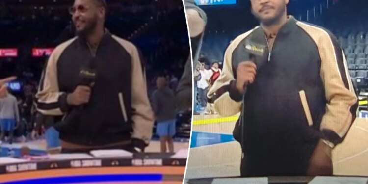 Fans rip Carmelo Anthony's 'podcast' outfit for NBA on NBC return