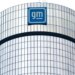 The General Motors logo is seen on its headquarters building in Detroit.
