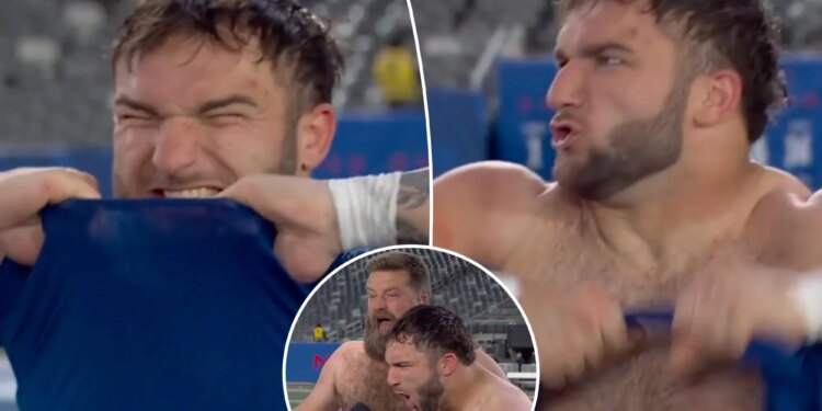 Giants' Cam Skattebo strips off shirt in bonkers postgame scene