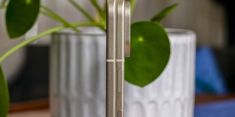 Google Pixel 10 Pro Fold shown from the side in front of a pot plant