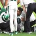 Braelon Allen, being tended to by trainers, exited with a left knee injury in the Jets' Week 3 loss to the Dolphins.