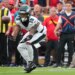 Philadelphia Eagles wide receiver John Metchie III (18) makes a reception against the Kansas City Chiefs during the first quarter of the game at GEHA Field at Arrowhead Stadium.