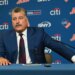 Keith Hernandez speaking at a press conference.