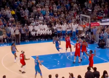 Kevin Durant got the rebound and appeared to signal for a timeout.