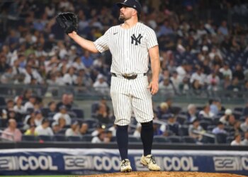 New York Yankees pitcher Lou Trivino on the mound.