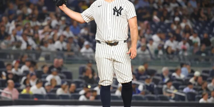 New York Yankees pitcher Lou Trivino on the mound.