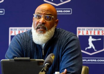 Tony Clark, Major League Baseball Players Association Executive Director, speaking at a press conference.
