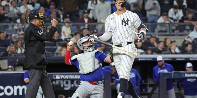 New York Yankees right fielder Aaron Judge reacts after striking out during the 8th inning.