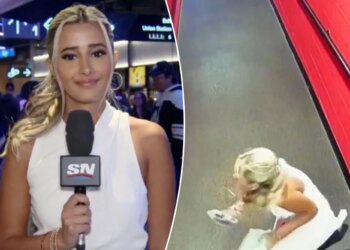 NHL TV reporter completely face-plants during Rangers game in viral moment
