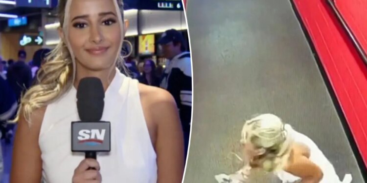 NHL TV reporter completely face-plants during Rangers game in viral moment