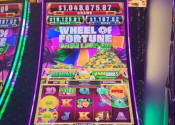 Wheel of Fortune slot machine showing a jackpot of $1,048,675.87.