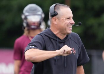 Head coach Joe Spagnolo on the first day of football practice at Iona Prep Aug. 18, 2025.