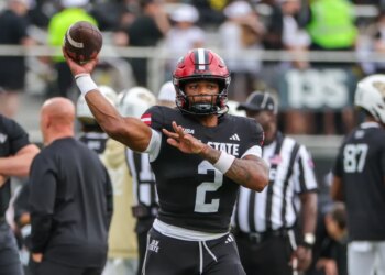 Jacksonville State Gamecocks quarterback Gavin Wimsatt (2) warms up before the game against the UCF Knights.