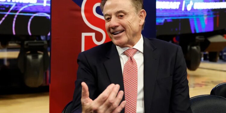 St. John's Red Storm head coach Rick Pitino addresses the media.