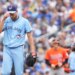 Toronto Blue Jays pitcher Max Scherzer (31) reacting on the mound during the second inning of a baseball game against the Baltimore Orioles.
