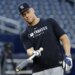 Aaron Judge works on his swing during the Yankees' practice on Oct. 3, 2025 in preparation for their ALDS battle against the Blue Jays which begins on Saturday.