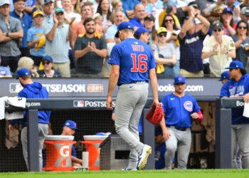 Chicago Cubs pitcher Matthew Boyd walks off the field during a game against the Milwaukee Brewers.