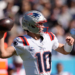 New England Patriots quarterback Drake Maye (10) throws during an NFL football game against the Tennessee Titans.