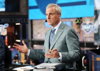 Trey Wingo is seen on the set of ESPN "SportsCenter" on Wednesday, April 24, 2019, in Nashville, Tenn.