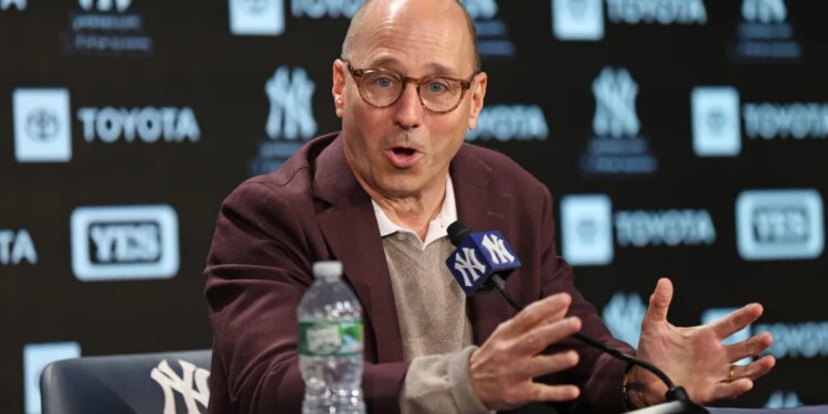 Yankees general manager Brian Cashman speaks to reporters at Yankee Stadium on Oct. 16, 2025.