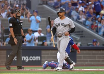 Trent Grisham reacts after striking out during the Yankees-Blue Jays game on Oct. 5, 2025.