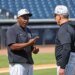 Yankees hitting coach James Rowson (l.) will speak with the Twins about their manager vacancy.
