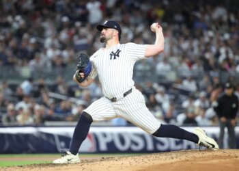 Carlos Rodon pitches during the Yankees-Red Sox game on Oct. 1, 2025.