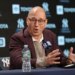 New York Yankees GM Brian Cashman speaking at a press conference at Yankee Stadium.