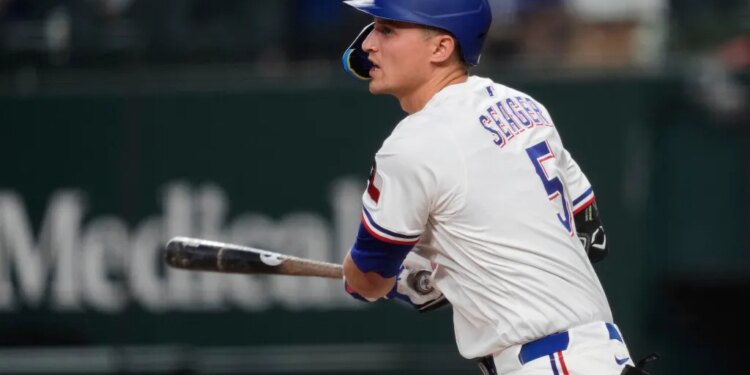 Corey Seager follows through on a single.