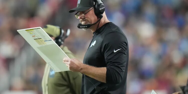 Dan Campbell on the sidelines during the game.