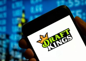 Illustration of the DraftKings logo displayed on a smartphone screen.