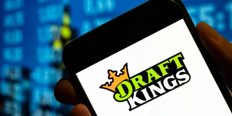 Illustration of the DraftKings logo displayed on a smartphone screen.