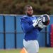New York Giants offensive tackle Evan Neal #73, during practice at the New York Giants training facility in East Rutherford, New Jersey