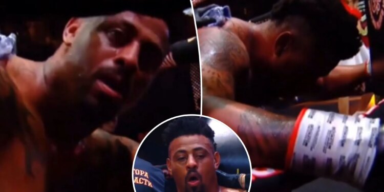 Ex-NFL star Greg Hardy collapses into corner during boxing match in scary scene
