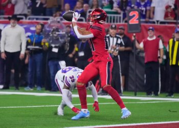 Jayden Higgins catches the ball during the Texans' Nov. 20 win against the Bills.