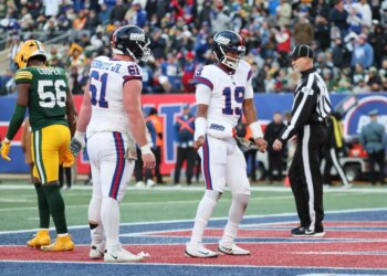 New York Giants quarterback Jameis Winston (19) dancing in the end zone after running for a touchdown in the 4th quarter.