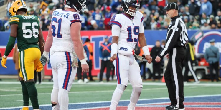 New York Giants quarterback Jameis Winston (19) dancing in the end zone after running for a touchdown in the 4th quarter.