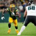 Green Bay Packers defensive end Micah Parsons (1) in action against Philadelphia Eagles offensive tackle Jordan Mailata (68).