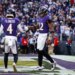 Baltimore Ravens running back Derrick Henry (22) and wide receiver Zay Flowers (4) celebrate a touchdown.
