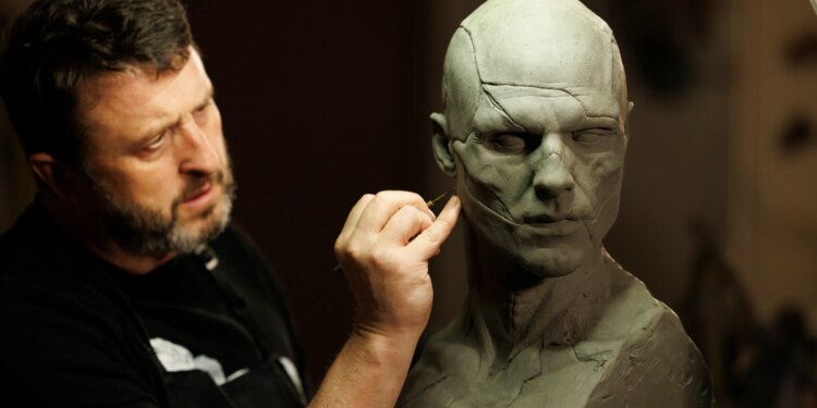 Prosthetic Makeup Effects Dept. Head Mike Hill creating The Creature for Frankenstein