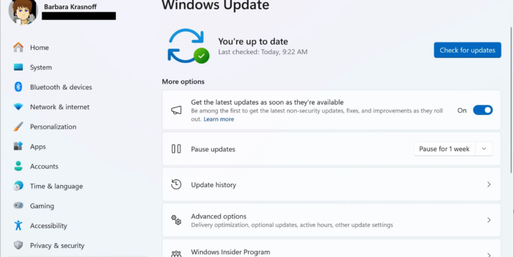 Windows update page