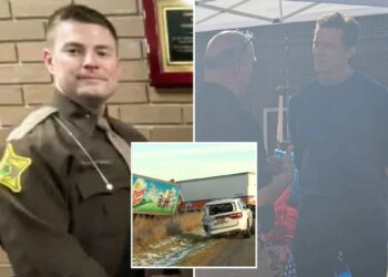 Hugh Jackman pays respect at memorial for fallen Indiana sheriff's corporal Blake Reynolds