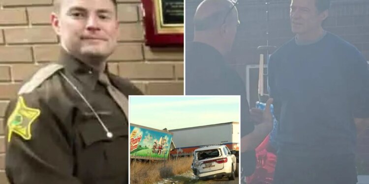 Hugh Jackman pays respect at memorial for fallen Indiana sheriff's corporal Blake Reynolds