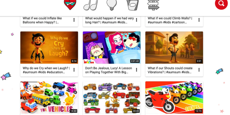 Screenshot of YouTube Kids app suggested videos
