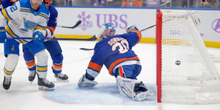 Islanders goalie Ilya Sorokin lets in a goal in the second period of a loss on Nov. 22, 2025.