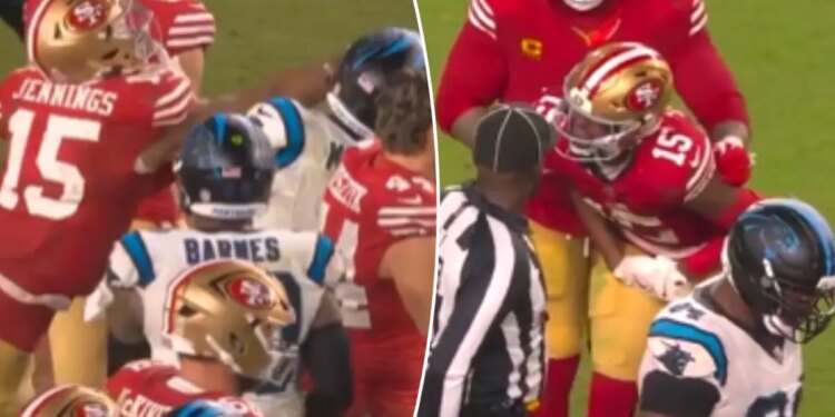 Jauan Jennings strikes Tre'von Moehrig after 'cheap shot' in 'MNF'