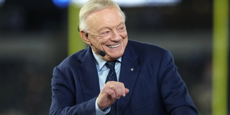 Dallas Cowboys owner Jerry Jones talks before the game against the Arizona Cardinals at AT&T Stadium.