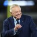 Dallas Cowboys owner Jerry Jones talking before the game against the Arizona Cardinals at AT&T Stadium.